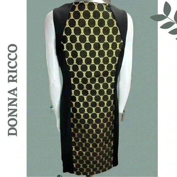 Black Metallic Gold Sleeveless Midi Dress Hourglass Silhouette Honeycomb Size 8 - Picture 3 of 7